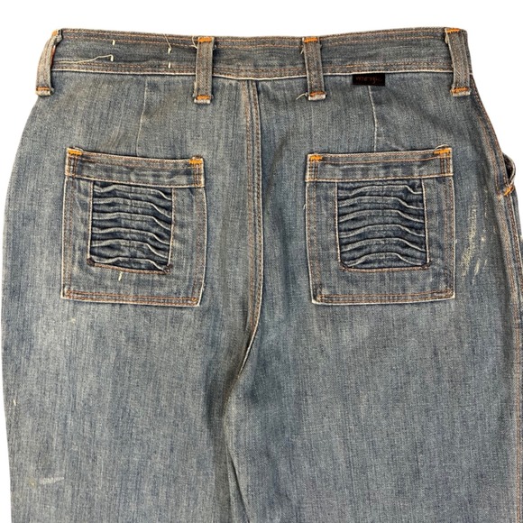 Vintage Custom Wrangler Fringe Hem Jeans Reworked Paint Splatter Denim Boho S - Picture 7 of 9